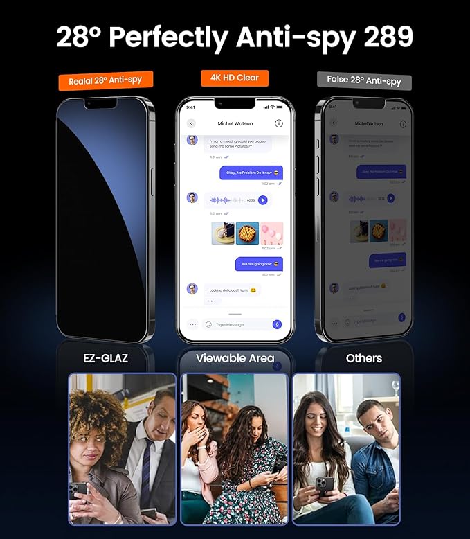 EZ-GLAZ-4 Pack for iPhone 14 Plus/iPhone 13 Pro Max Privacy Screen Protector[6.7] 9H+ Hardness 12FT Military Grade Shatterproof Long Durable Tempered Glass Film with Flawless Fit BoxScratch Resistan