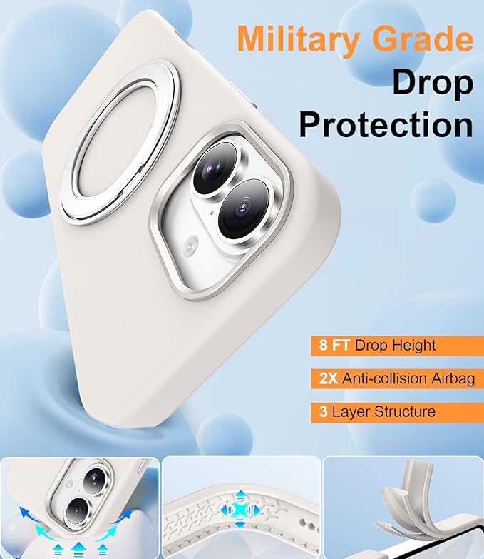 STERKER 360° Rotatable Stand Compatible with iPhone 17 Case with Magnetic [Military Grade Drop Tested][Adjustable Kickstand] Ring Holder Silicone Slim Back Soft Edge White
