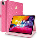 for iPad Pro 12.9 Inch Case 6th/5th/4th/3rd Generation (2022/2021/2020/2018)Crown Diamond Bling Cute PU Leather Smart Auto Sleep/Wake Stand Shockproof Protective Case for iPad 12.9Rose Red