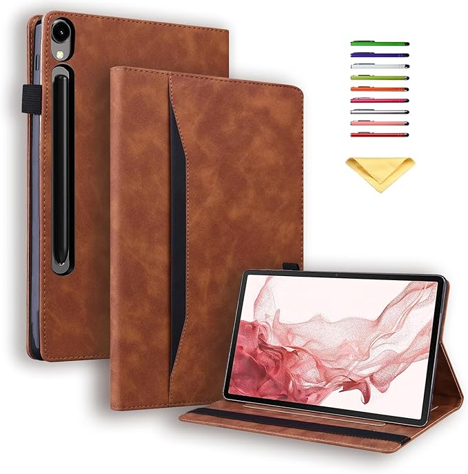 Case for Samsung Galaxy Tab S10 FE+/S10 FE Plus 13.1 Inch 2025 Model (SM-X620/SM-X626B) with Pencil Holder/Pocket/Card Slots Folio Stand PU Leather TPU Back Shockproof Wallet Cover Brown