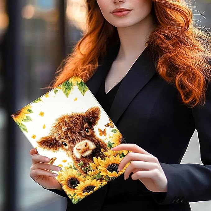 Case for Amazon Kindle Fire HD 10 and Fire HD 10 Plus 10.1 Tablet Case (13th/11th Generation 2023/2021 Release) Slim Fit PU Leather Cover with Auto Sleep/Wake - Sunflowers Highland Cow