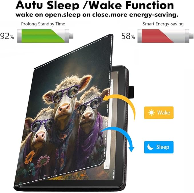 Case for All-New Amazon Kindle Fire HD 10 &amp 10 Plus Tablet 10.1 (13th/11th Generation 2023/2021 Release) - PU Leather Folio Case with Smart Auto Wake/Sleep Funny Cows Combination