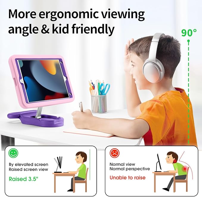 Kids Case for iPad 7th/8th/9th Gen 10.2 inchAdjustable Portrait/Landscape Stand//Drop Proof with Handle/KickstandChild Friendly Protective Cover for iPad 10.2 2021/2020/2019 (PinkPurple)