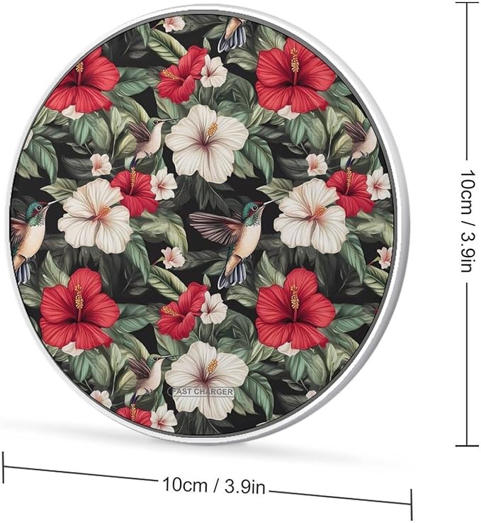 Hummingbirds Hibiscus Flowers Wireless Charger Anti-Slip Wireless Charging Pad Slim Charger Mat for Men Women