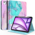 Case for iPad Air 11-inch M3/M2 (2025/2024) iPad Air 5th/4th Generation 10.9'' (2022/2020) iPad Pro 11 (4th/3rd/2nd/1st Gen) Multi-Angle Stand Cover with Pencil Holder Marble Teal Pink