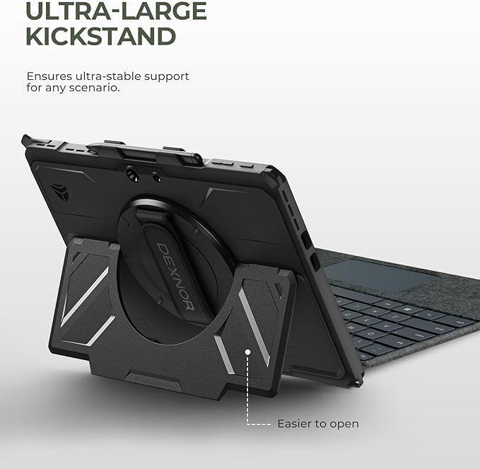 Dexnor for Microsoft Surface Pro 11/10/9 Case 13 inch 2024/2022 Rugged Protective Case with 360° Rotating Hand Strap &amp Large Stand &amp Pen Holder Shockproof Full-Body Cover Black