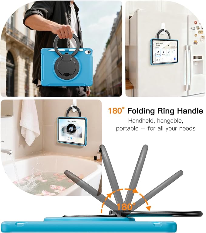 BATYUE Shockproof Case for iPad 10th Gen 10.9 2022 / 11th Gen (A16) 11 2025 | 360° Multi-Angle Stand (Portrait &amp Landscape) &amp Grip Built-in Screen Protector Pencil Holder Lake Blue