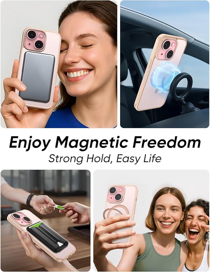 MAGIC JOHN 360° Rotatable Magnetic Invisible Stand for iPhone 14/iPhone 13 Case [Anti-Slip Grip] [Compatible with MagSafe] 16FT Shockof for iPhone 14/13 Case with Kickstand Gold