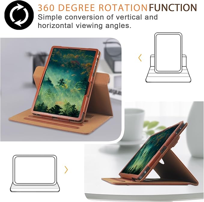 Case Compatible with Tablet Samsung Galaxy Tab S9 FE Plus S9 Plus S8 Plus S7 FE S7 Plus 12.4 InchCover 360° Rotating Stand PU Leather for Galaxy Tab S9 FE+ S9 + S8+ S7+ 12.4Brown