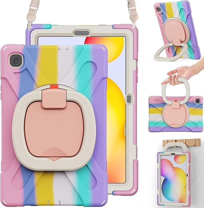 Case for Galaxy Tab S6 Lite 10.4 2024/2020/2022 (SM-P620/P625/P610/P615) Heavy Duty Protective Case with S Pen Holder&amp360 Degree Swivel Stand&ampHand Strap&ampShoulder Strap (Colourful Pink)