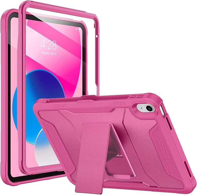 Soke Case for iPad (A16) 11th Generation 11-inch 2025 iPad 10th Generation 10.9-inch 2022 with Built-in Screen Protector and Kickstand Rugged Full Body Protective Cover - Hot Pink