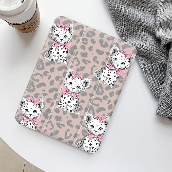 Girly Cute Cheetah Cub Bow for iPad Air 11 Inch Case M3 2025 7th /M2 2024 6th Gen[Pencil Holder+Auto Sleep/Wake]Slim Stand Soft Leather TPU Back Smart CoverPink