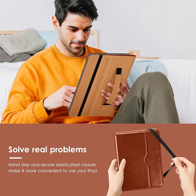 VIKESI Case for iPad Pro 13-inch M5 or M4 Released in 2025 or 2024 Leather Stand Cover with Apple Pencil Holder Auto Wake/Sleep Multiple Viewing Angles Built in Hand Strap &amp PocketBrown