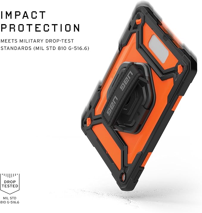 URBAN ARMOR GEAR UAG Designed for iPad 10.2 9th/8th Gen 2020-2021 Case w/Built-in Screen Protector Kickstand Hand Strap Rugged Transparent Clear Military Grade Protective Cover Plasma Orange/Black