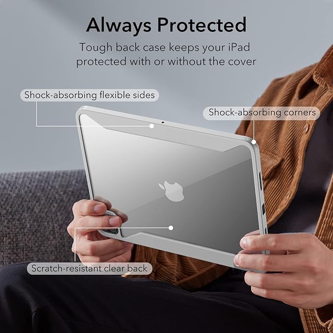 ESR for iPad Pro 11 Inch Case (2022/2021/2020/2018 4th/3rd/2nd/1st Generation) with Pencil Holder Removable Magnetic Cover Vertical Stand Rebound 360 Series Grey