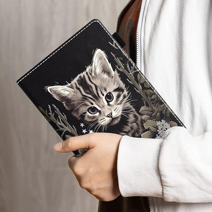 Case for All-New Amazon Kindle Fire HD 10 &amp 10 Plus Tablet 10.1 (13th/11th Generation 2023/2021 Release) - PU Leather Folio Case with Smart Auto Wake/Sleep Cat Holding American Flag