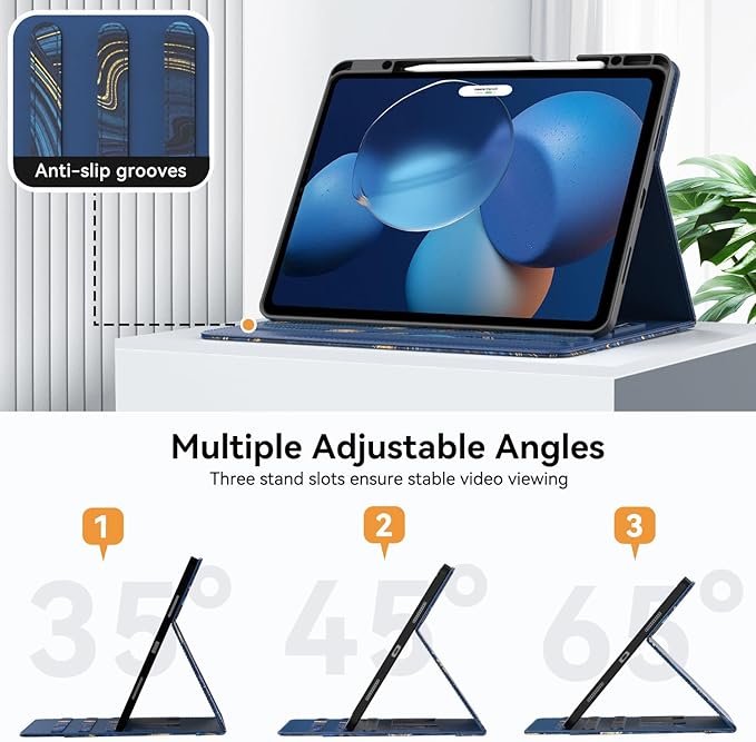 Case for New iPad Pro 12.9 inch 6th/5th/4th/3rd Generation 2022/2021/2020/2018 12.9'' ipad Pro Leather Protective Cover 6/5/4/3 Gen with Pencil Holder Auto Wake/Sleep Marble Ocean Blue