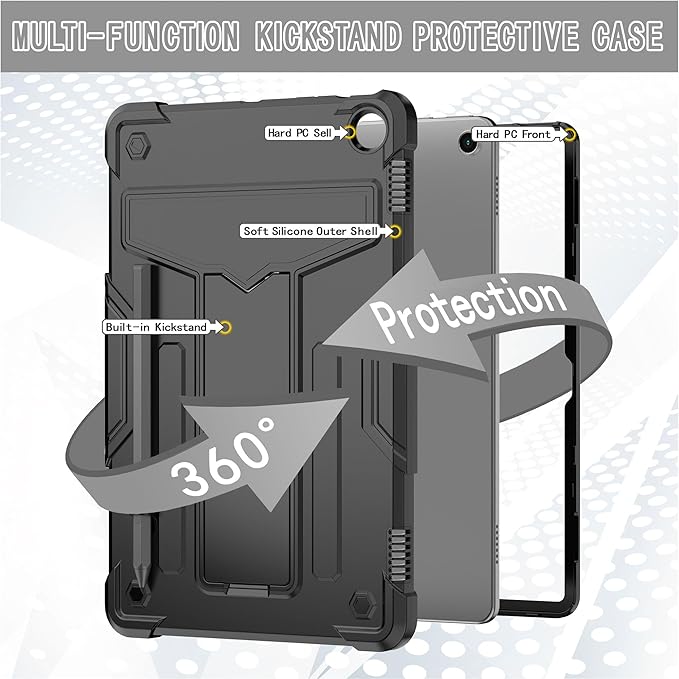 Case for Amazon Fire Max 11 (13th Generation 2023 Released) - Heavy Duty Hybrid Protective Case Cover with Kickstand + 1 Screen Protector and 1 Random Stylus (Black/Black)