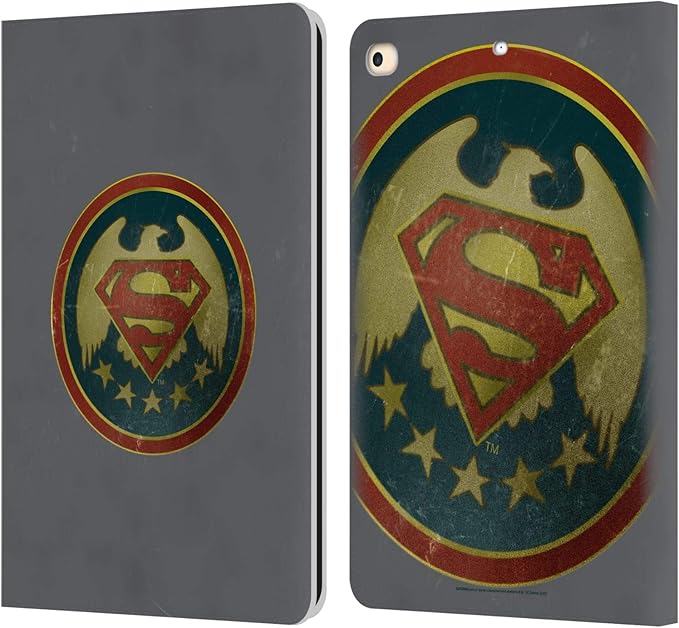 Head Case Designs Officially Licensed Superman DC Comics Distressed Badge Logos Leather Wallet Case Compatible with Apple iPad 9.7 2017 / iPad 9.7 2018