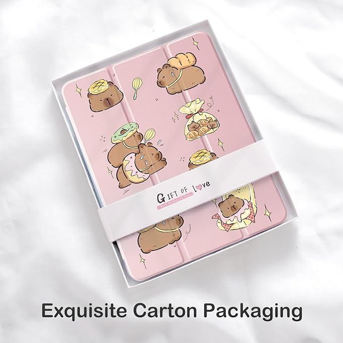 Cute Kawaii Capybara for iPad Air 11 Inch Case 7th/6th Generation (M3/M2) 2025/2024 with Pencil Holder Auto Sleep/Wake Pink Leather Clear Acrylic Back Cover