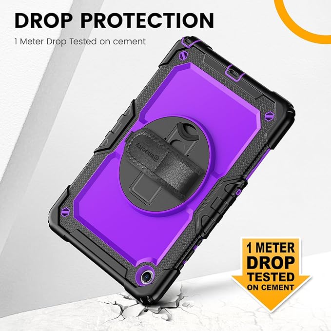 Timecity Case for Samsung Galaxy Tab A11+ Plus / A9+ Plus 11 Inch - Heavy Duty Protective Cover with Screen Protector Rotating Stand Shoulder Strap &amp Pencil Holder | Kids-Friendly (Purple)