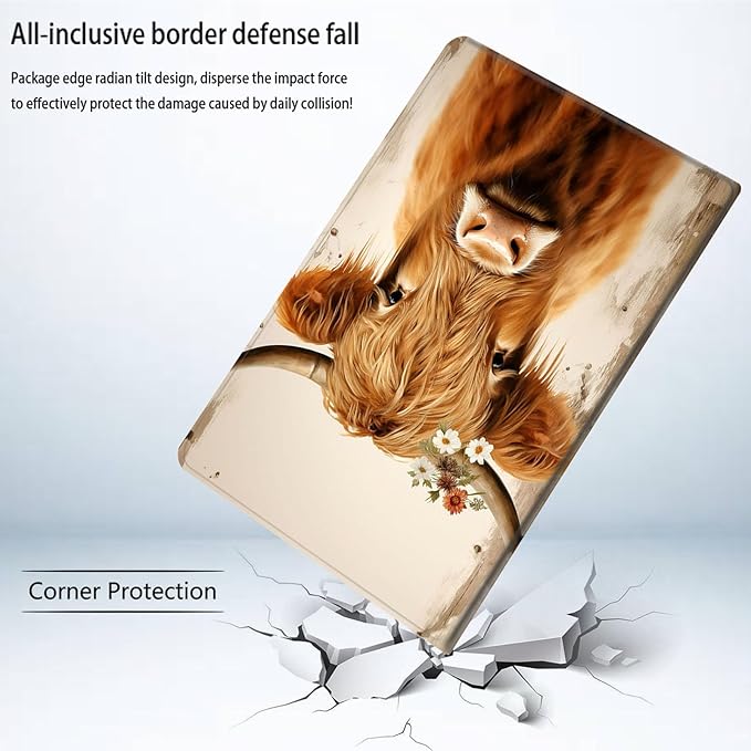 Bxgolkgd Tablet Case for Amazon Kindle Fire Max 11 (13th Generation 2023 Release)Shockproof Stand Cover with Heat DissipationAuto Wake/Sleep FunctionCute Highland Cow