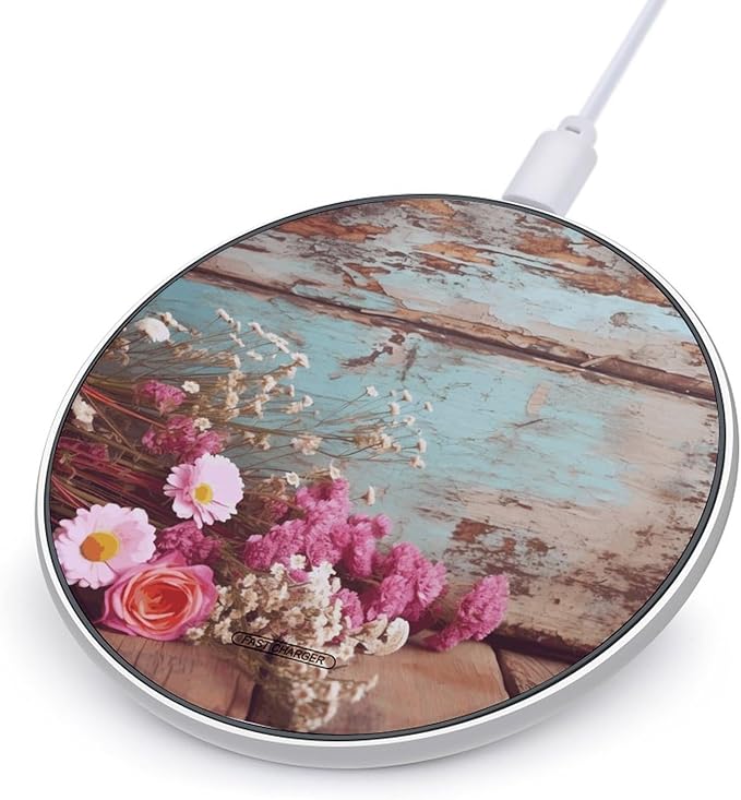 Rustic Flowers Wireless Charger Fast Wireless Charging Pad with USB Cable 10W Anti-Slip Magnetic Wireless Charger Portable Slim Charger Puck Travel Charging Station