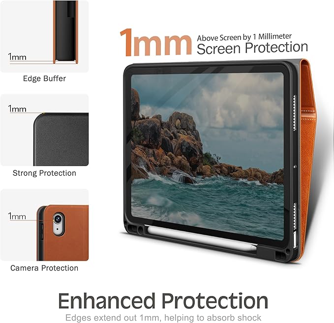 KingBlanc for iPad Air 13-inch Case (M4 2026/M3 2025/M2 2024) with Pencil Holder PU Leather Durable Protective Stand Cover Auto Wake/Sleep Multi-Angle for Viewing/Typing Magnetic Clasp Brown