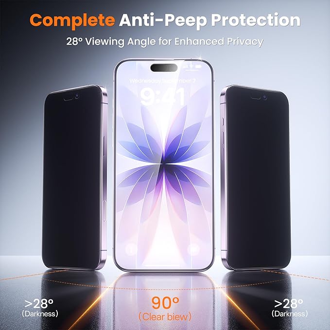2 Pack Privacy Screen Protector for iPhone 17 6.3 28° Anti-Spy Tempered Glass with Auto Dust Removal Easy Installation Kit Bubble-Free Case Friendly