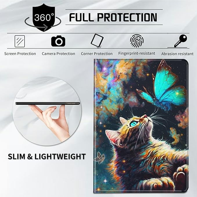 Case for All-New Kindle Paperwhite 12th Generation 7 inch 2024 &amp Kindle Colorsoft Signature Edition 2024 Lightweight Protective Smart Stand Cover with Auto Wake Sleep - Galaxy Cat and Butterfly