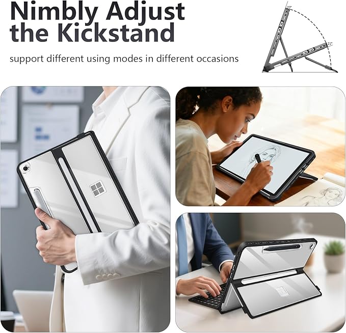 Protective Case for Microsoft Surface Pro 12 inch 2025 | Fall-Resistant Cover Compatible with Built-in Kickstand &amp Magnetic Slim Pen Storage &amp Type Cover Keyboard | Transparent
