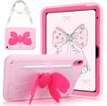 VOFUOE for iPad A16 Case 11th Generation 2025 11 Inch for iPad 10th Generation Case 2022 10.9 Inch for Kids Girls with Sweet Bow Stand Shoulder Strap Pencil Holder Hard Cover-Pink &ampHot Pink Bow