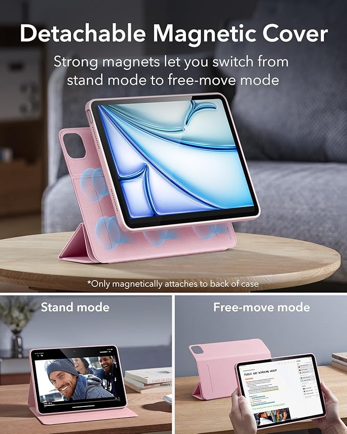 ESR for iPad Air 11 Inch Case M4/M3/M2 (2026/2025/2024) iPad Air 5th/4th Gen Case (2022/2020) 10.9 Inch with Pencil Holder Removable Magnetic Cover Vertical Stand Rebound 360 Series Pink