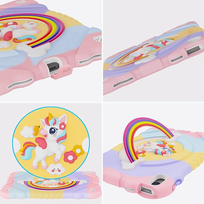 XZC Case for iPad (A16) 11th Generation 11 Inch 2025/ iPad 10th Generation 10.9 Inch 2022 Unicorn Heavy Duty Shockproof Rugged Cover with Built-in Stand/Strap (Rainbow)