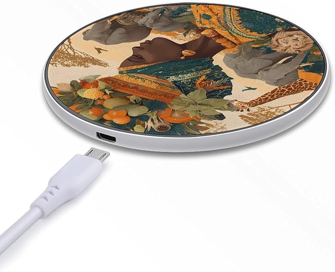 Savanna African Woman Animal World Phone Charger Magnetic Charging Pad Anti-Slip with USB Cable