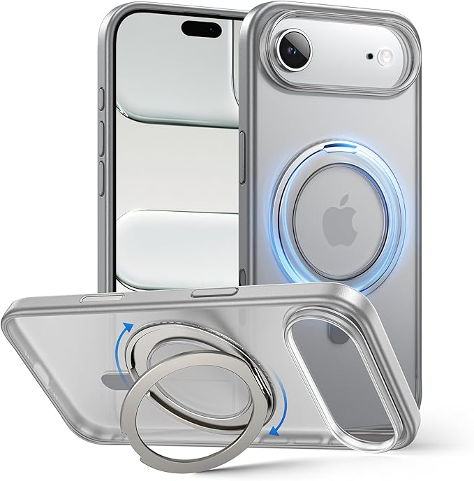 MAGIC JOHN 360° Rotatable Magnetic Invisible Stand for iPhone 17 Air Case [Camera Control Button] [Compatible with MagSafe] 16FT Shockproof for iPhone 17 Air Case with Kickstand Gray