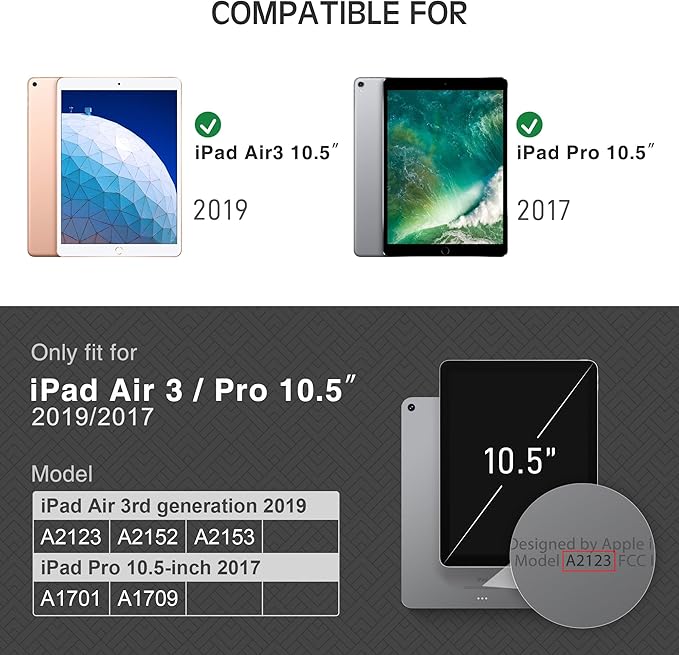 KingBlanc Case for iPad Air (3rd Generation) 10.5 2019 / iPad Pro 10.5 inch 2017 Case with Apple Pencil Holder Vegan Leather Smart Cover Auto Sleep/Wake Multi-Angle Folding Stand Black × Gray