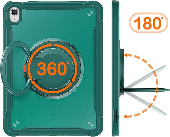 Batianda Ultimate Protective Case for New iPad 11th Generation 11 inch 2025 A16 Chip Sturdy Rugged Shockproof Silicone Tablet Cover with 360° Rotatable Ring Kickstand &amp Pencil Holder Teal