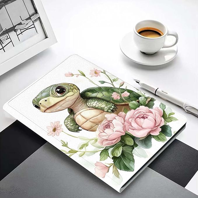 Case for iPad 9th/8th/7th Generation (2021/2020/2019) 10.2-inchSlim PU Leather Cover Adjustable Stand Auto Wake/SleepBaby Turtle with Flowers