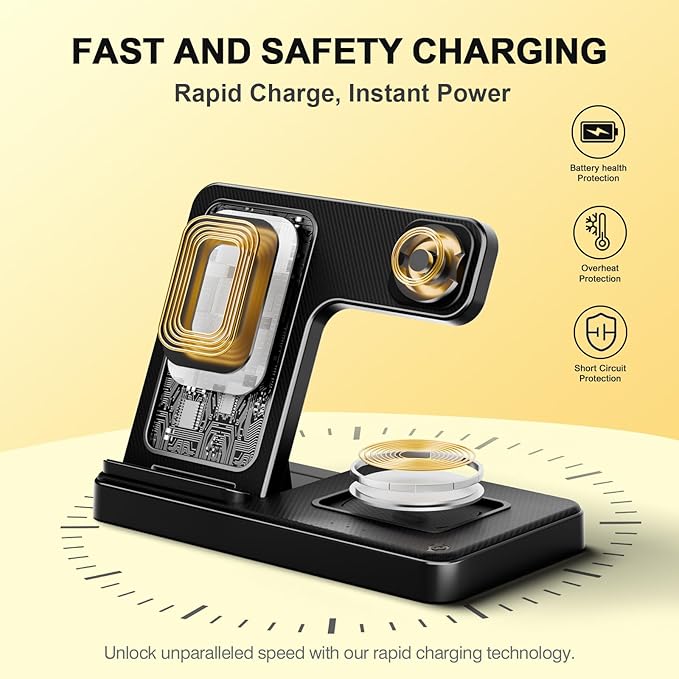 3-in-1 Wireless Charging Dock with StandCharging Solution for Bedroom and Travel Compatible with iPhone 17/16/15/14/13/12 Series for Apple Watch Ultra/SE/Series 11–2 and for AirPods Pro 4/3/2