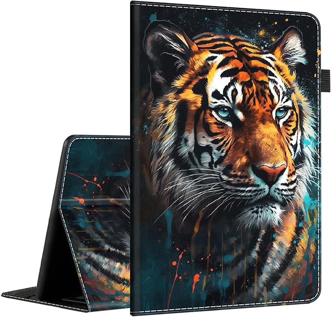 Case for All-New Amazon Kindle Fire HD 10 Tablet (13th/11th Generation 2023/2021 Release) and Fire HD 10 PlusSlim Fit Foldable Standing Cover Case with Auto Sleep/WakeWatercolor Tiger