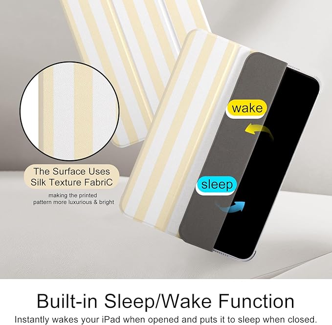 case for ipad 11th Generation11 Inch 2025 (A16 Chip) &amp 10th Gen 10.9 Inch 2022 - Slim Scratch-Resistant Hard PC Translucent Back Shell Smart Cover Wake/Sleep FunctionYellow Stripes