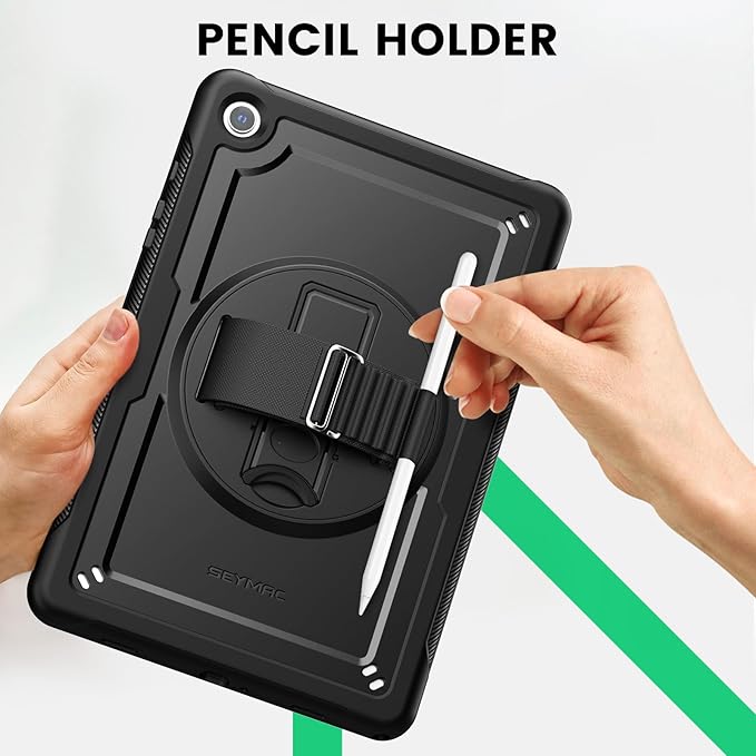 SEYMAC for Samsung Galaxy Tab A9+ Plus Case 11 2023 (SM-X210/X216/X218) Full-Body Shockproof Protective Case with Screen Protector Rotating Stand and Hand/Shoulder Strap Black