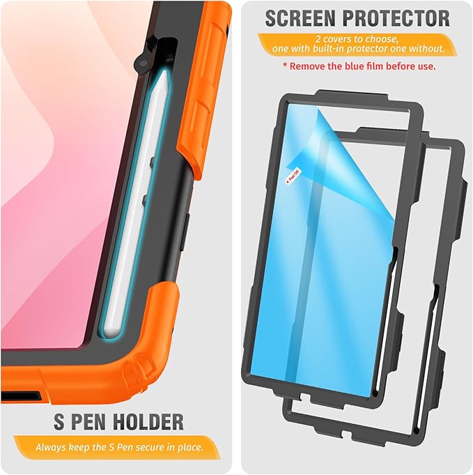 HXCASEAC Case for Samsung Galaxy Tab S11 Ultra 14.6 Inch 2025 Heavy Duty Shockproof with Screen Protector/Hand Strap/S Pen Holder for Samsung Galaxy S11 Ultra Tablet Case SM-X930 SM-X936B Orange