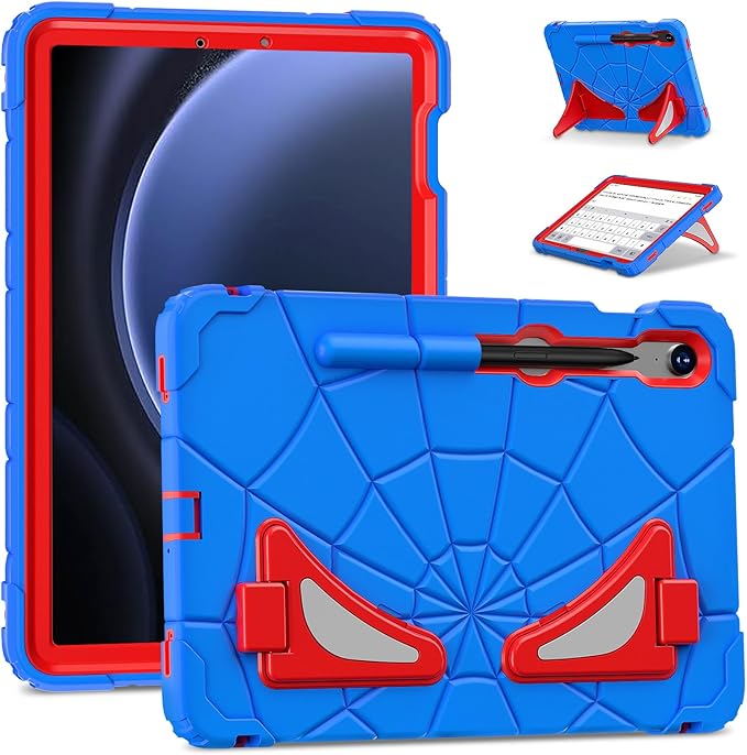 Compatible with Samsung Galaxy Tab S7/S8/S9/S9 FE 11 inch(2023) Tablet CaseLightweight Shockproof Rugged Protective Cover with Kickstand for Kids Children Boys Babies Blue Red