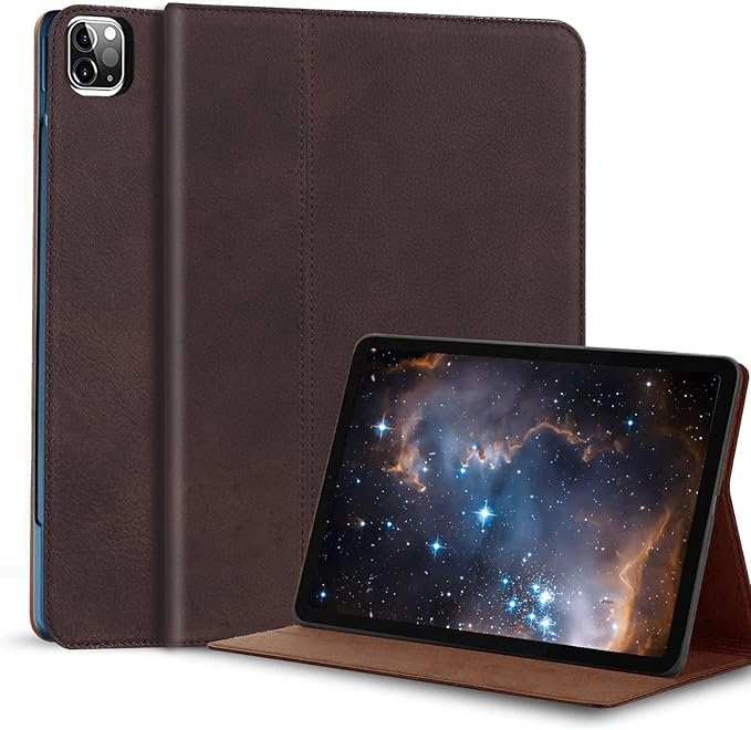 Gexmil Genuine Leather Case for iPad Pro 11 Inch (M5/M4) 2025/2024 with Adjustable StandProtective Shockproof Premium Leather Smart Folio Cover Auto Sleep/Wake Anti-Slip Sanded Brown