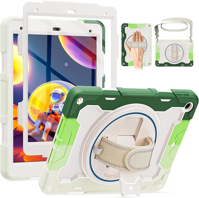for iPad 9th 8th 7th Generation Case iPad 10.2 inch with HD Screen Protector 360 Rotating Kickstand/Hand Strap Shoulder Strap Heavy Duty Military Grade - Kids Friendly
