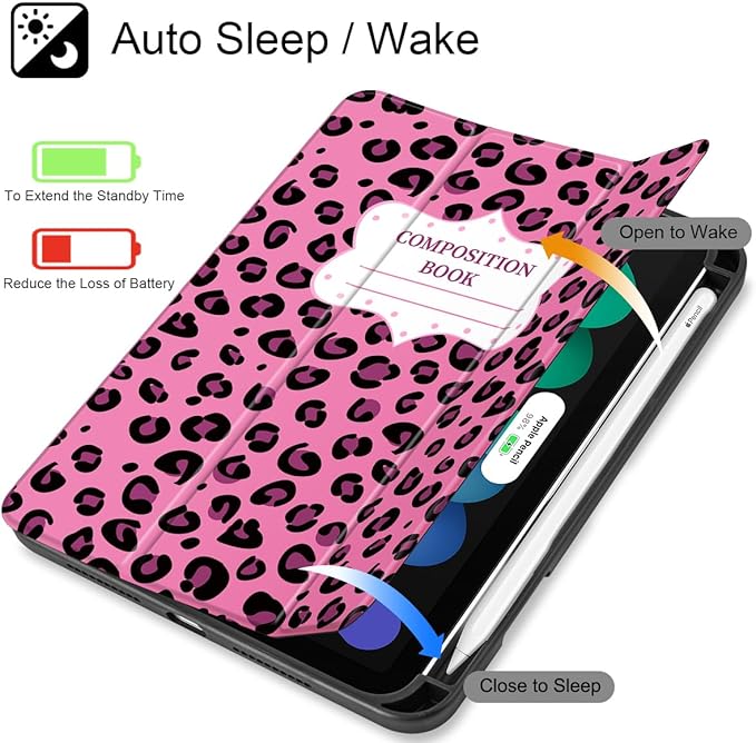 Mektron Printed Case for iPad mini 7 (A17 Pro) 2024/ Mini 6 2021 iPad mini 7th/6th Generation 8.3-inch Liquid Retina Display Cover Buit in Pencil Holder with Clear Back Shell Composition Book-Bows