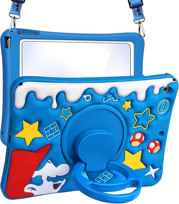 Cute Case for iPad 9th/8th/7th Generation - Silicone 3D Design for Girls Women Girly Kawaii Funny Cartoon Soft Stand for iPad Case 9th/8th/7th Generation with Lanyard 10.2 InchBlue Maliao