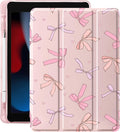 Idocolors Case for iPad 11 inch (A16 Chip) 2025 Generation 11th / iPad 10.9 inch 2022 10th Gen Built-in Pencil Holder with Soft TPU Shockproof Back Shell Auto Wake/Sleep Pink Bows-Pink